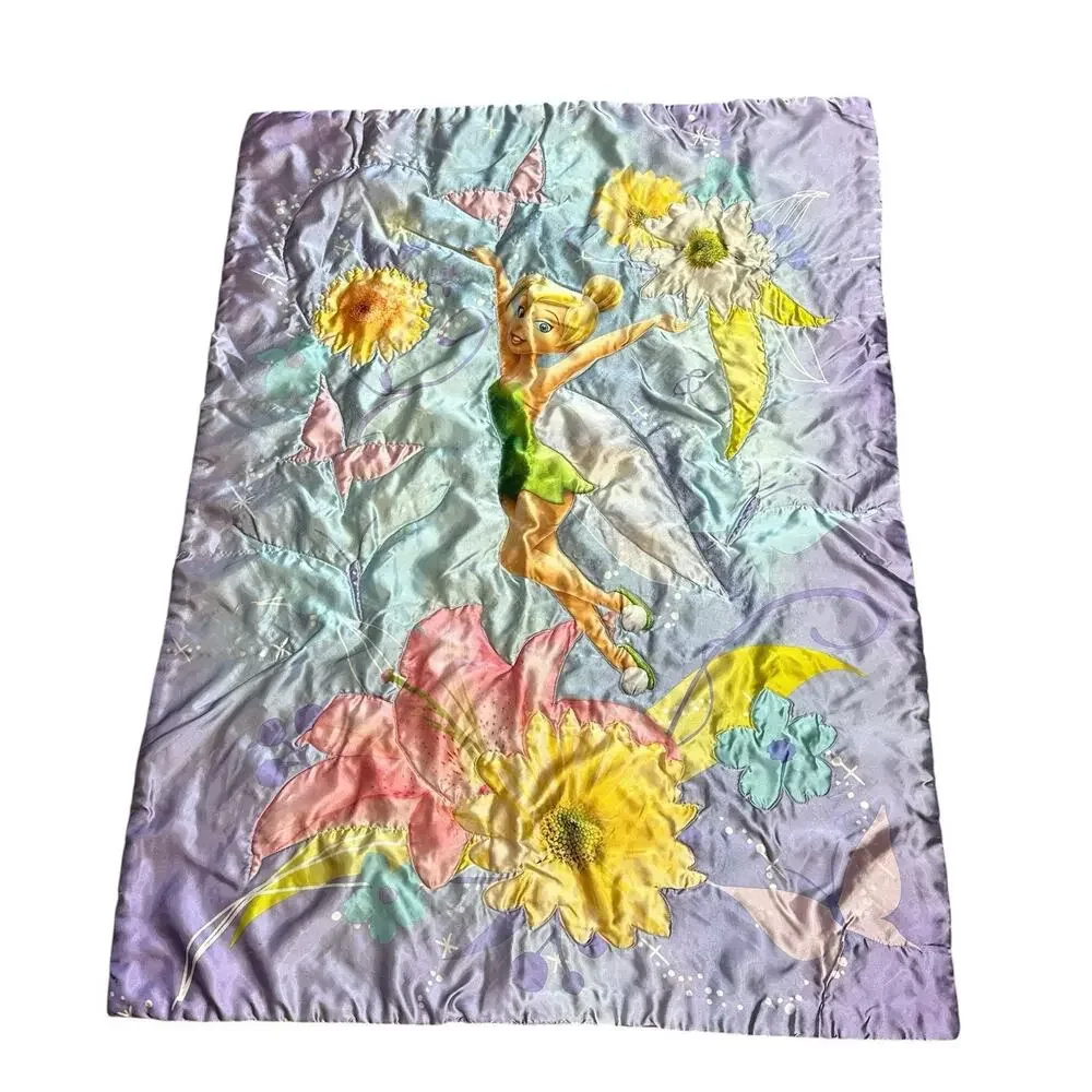 Disney Tinkerbell Fairies Toddler Bed Set Comforter Pillow Case Silky Cool Y2K